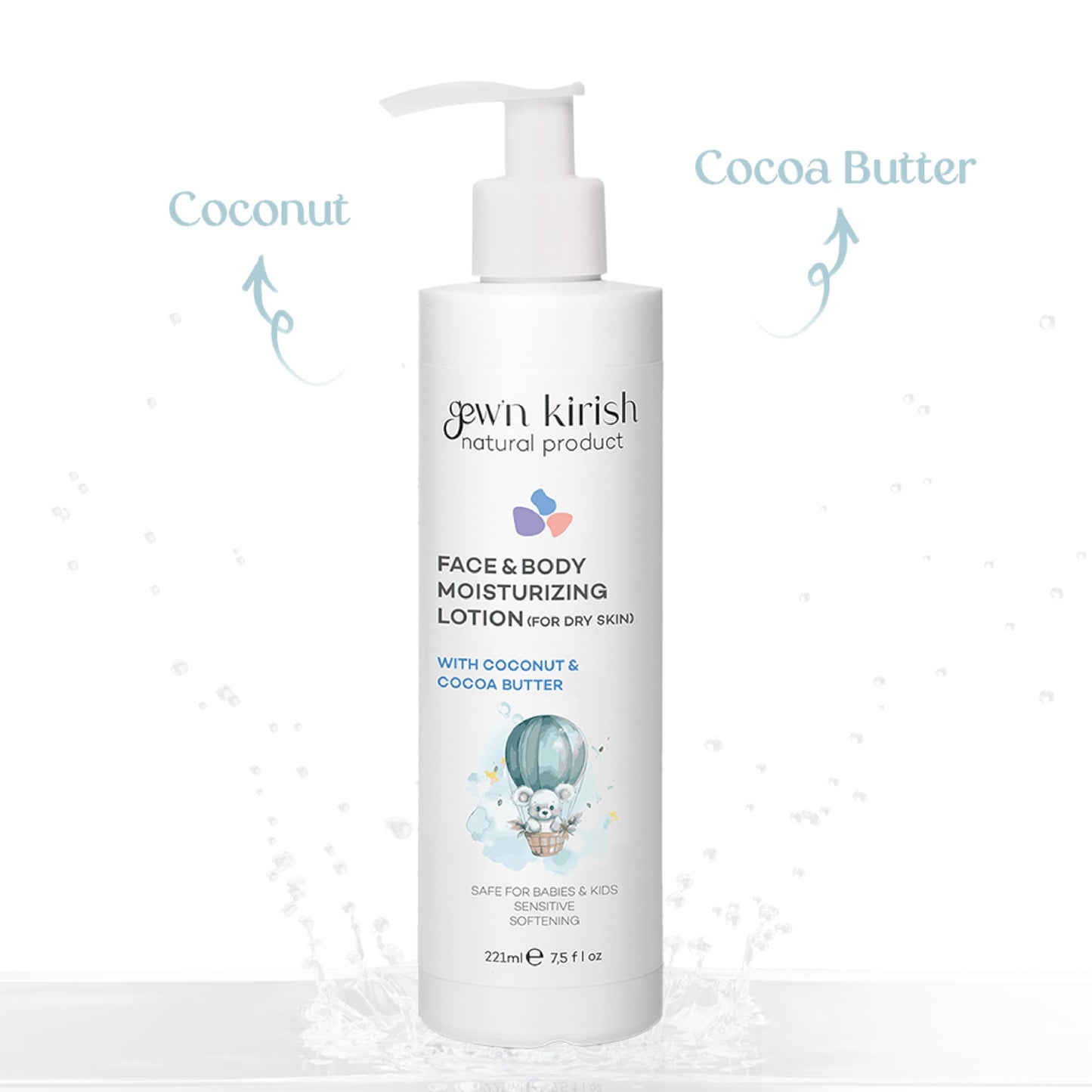 Gew'n kirish All Natural Face & Body Moisturising Lotion (dry skin) For Babies, Kids & Sensitive Skin Coconut Oil Non-Allergenic 7.5 fl oz
