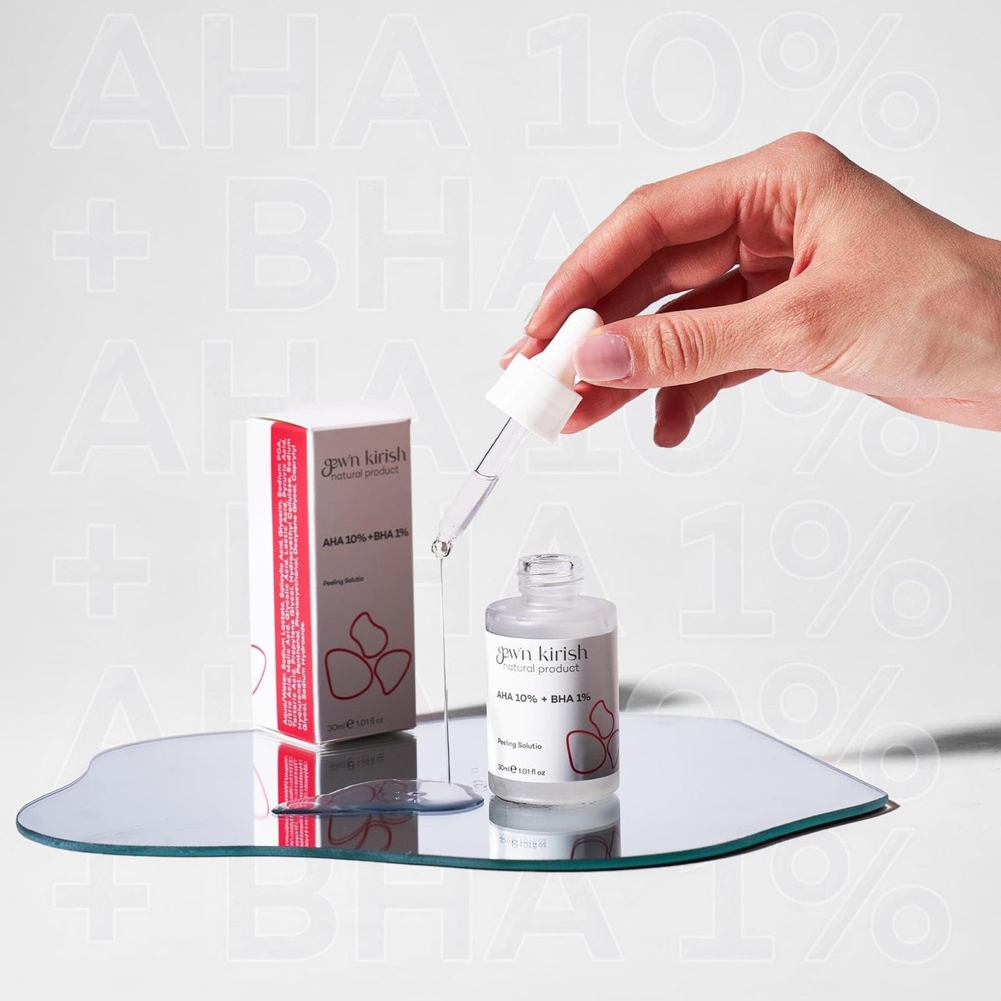 Gew'n Kirish AHA 10% + BHA 1% Peeling Solution - Professional Exfoliating Serum for Radiant Skin, Pore Minimizer, Acne & Blemish Reducer, 30ml