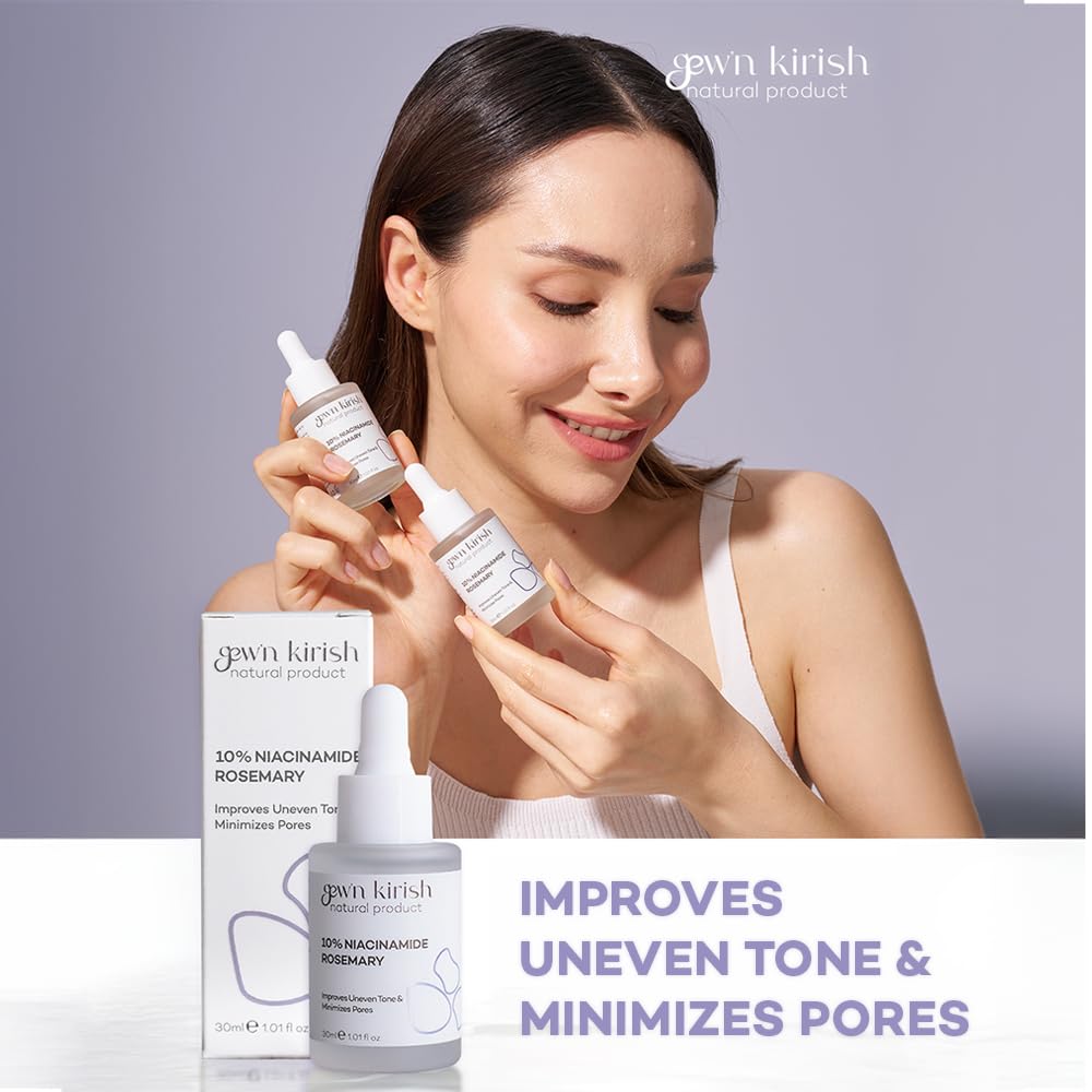 Gew'n Kirish 10% Niacinamide + Rosemary Pore Minimizing Serum - Natural Formula for Brightening, Reducing Uneven Tone & Minimizing Pores