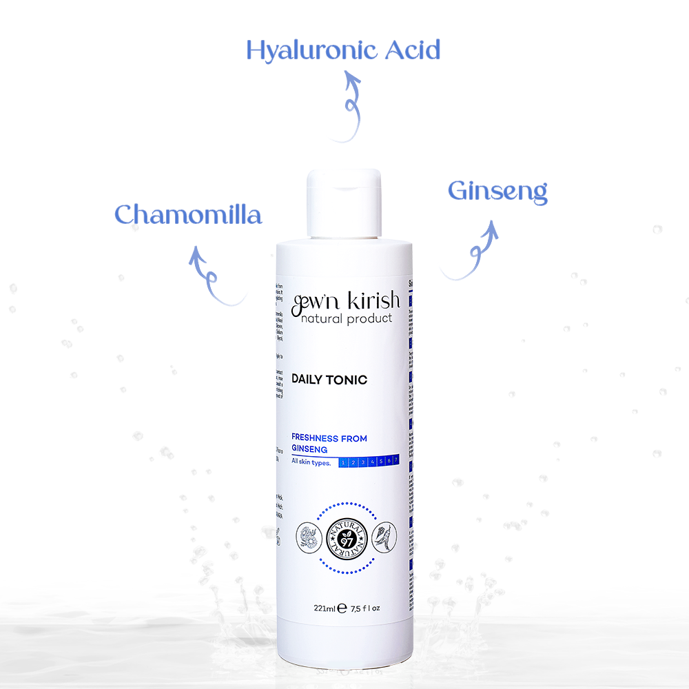 Gew'n Kirish Daily Tonic - Purifying Moisturizing Sebum Balancing 7.5 fl oz - Gentle Plant Formula with Ginseng Aloe Vera Chamomile for All Skin Types