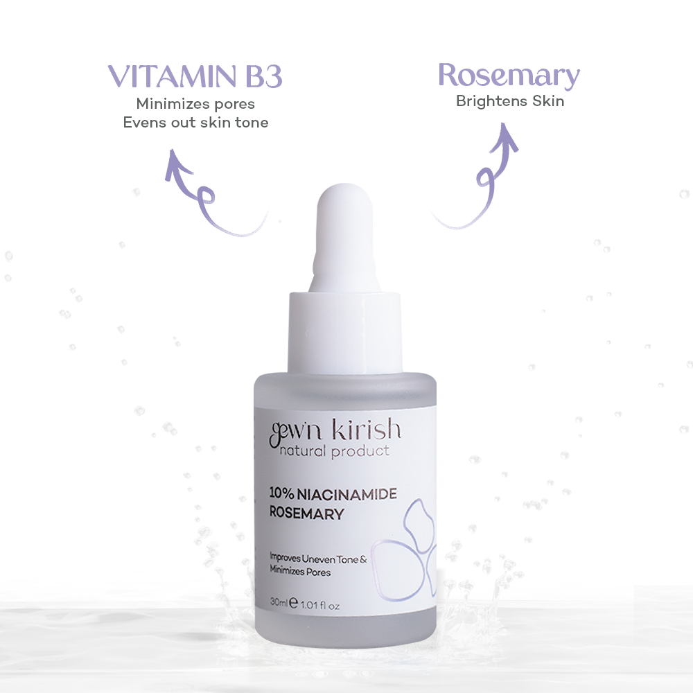 Gew'n Kirish 10% Niacinamide + Rosemary Pore Minimizing Serum - Natural Formula for Brightening, Reducing Uneven Tone & Minimizing Pores