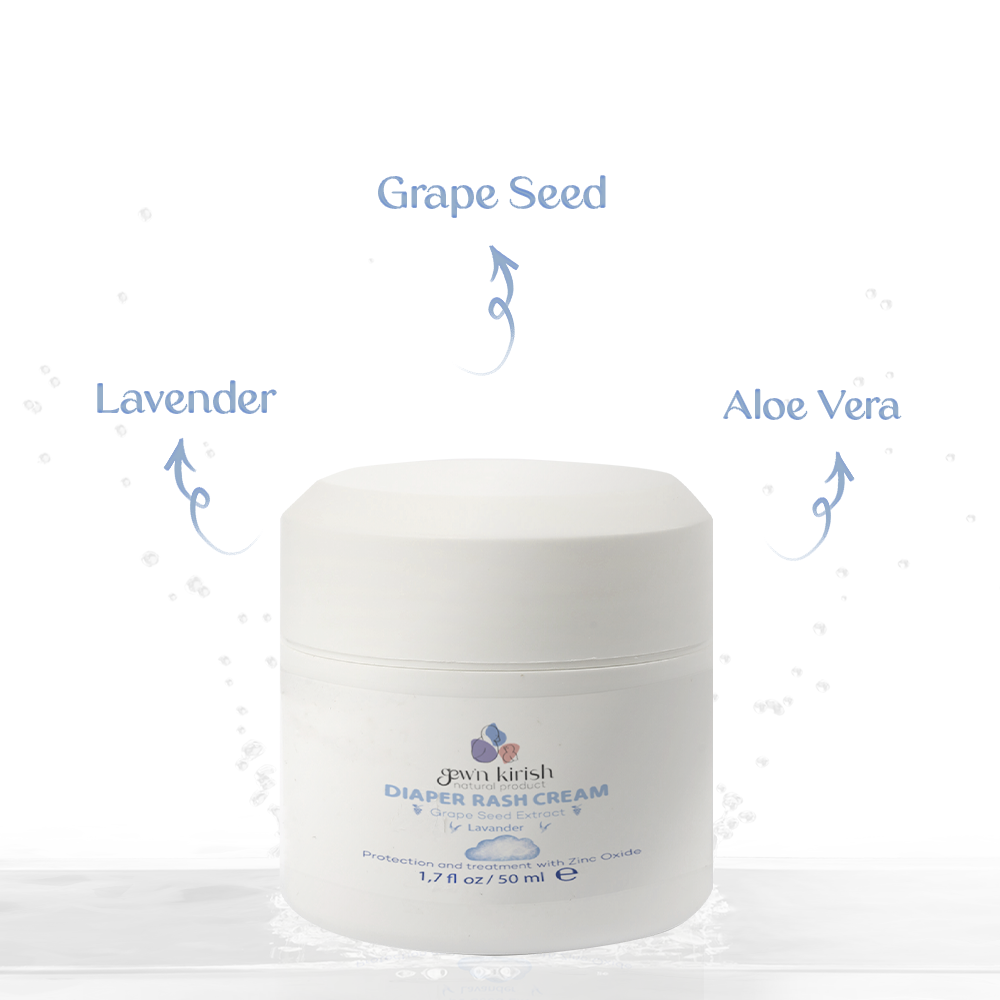 Gew'n Kirish Diaper Rash Cream with Lavender & Grape Seed Extract Zinc Oxide Protection 100% Natural Hypoallergenic Soothes 50ml