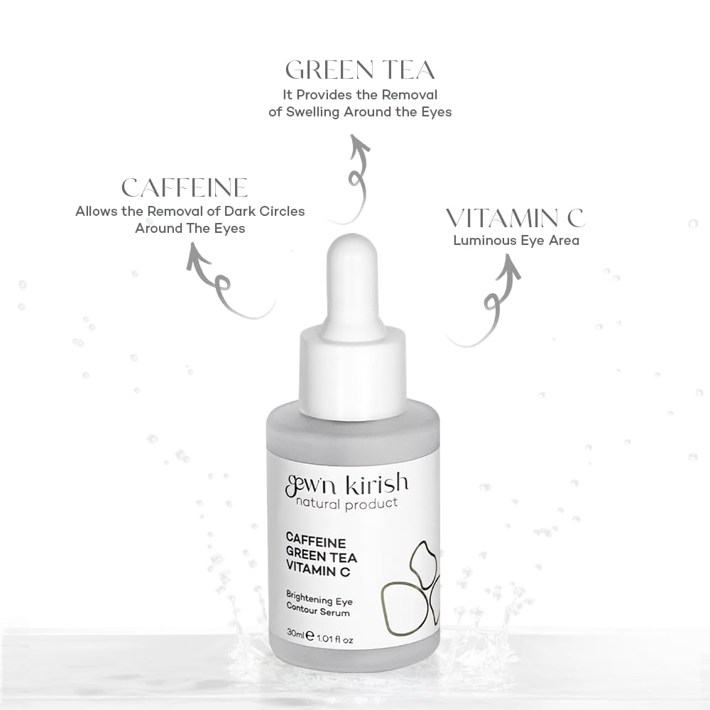 Gew'n Kirish Dark Circles Under Eye Treatment – Fine Lines Natural Caffeine Green Tea Vitamin C Brightening Eye Contour Serum (1.01 fl oz)