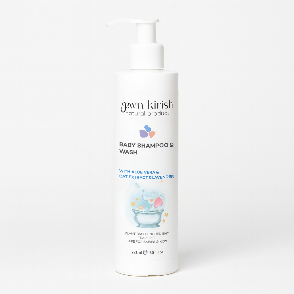 Gew'n kirish Natural Baby Shampoo & Body Wash – Tear-Free, Hypoallergenic Cleanser with Lavender Oil & Oat Kernel Extract, 100% Vegan, Formula, 7.5 fl