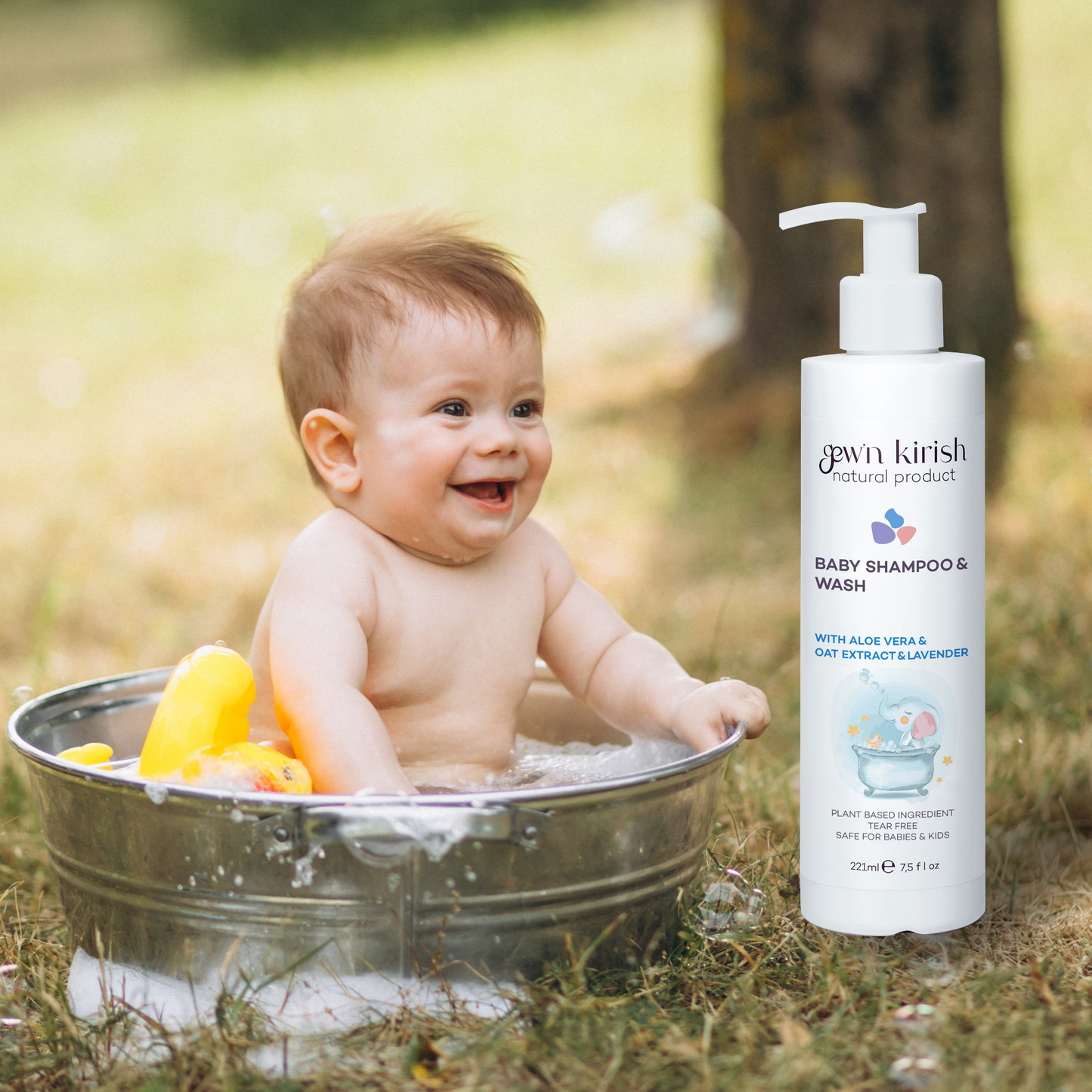 Gew'n kirish Natural Baby Shampoo & Body Wash – Tear-Free, Hypoallergenic Cleanser with Lavender Oil & Oat Kernel Extract, 100% Vegan, Formula, 7.5 fl