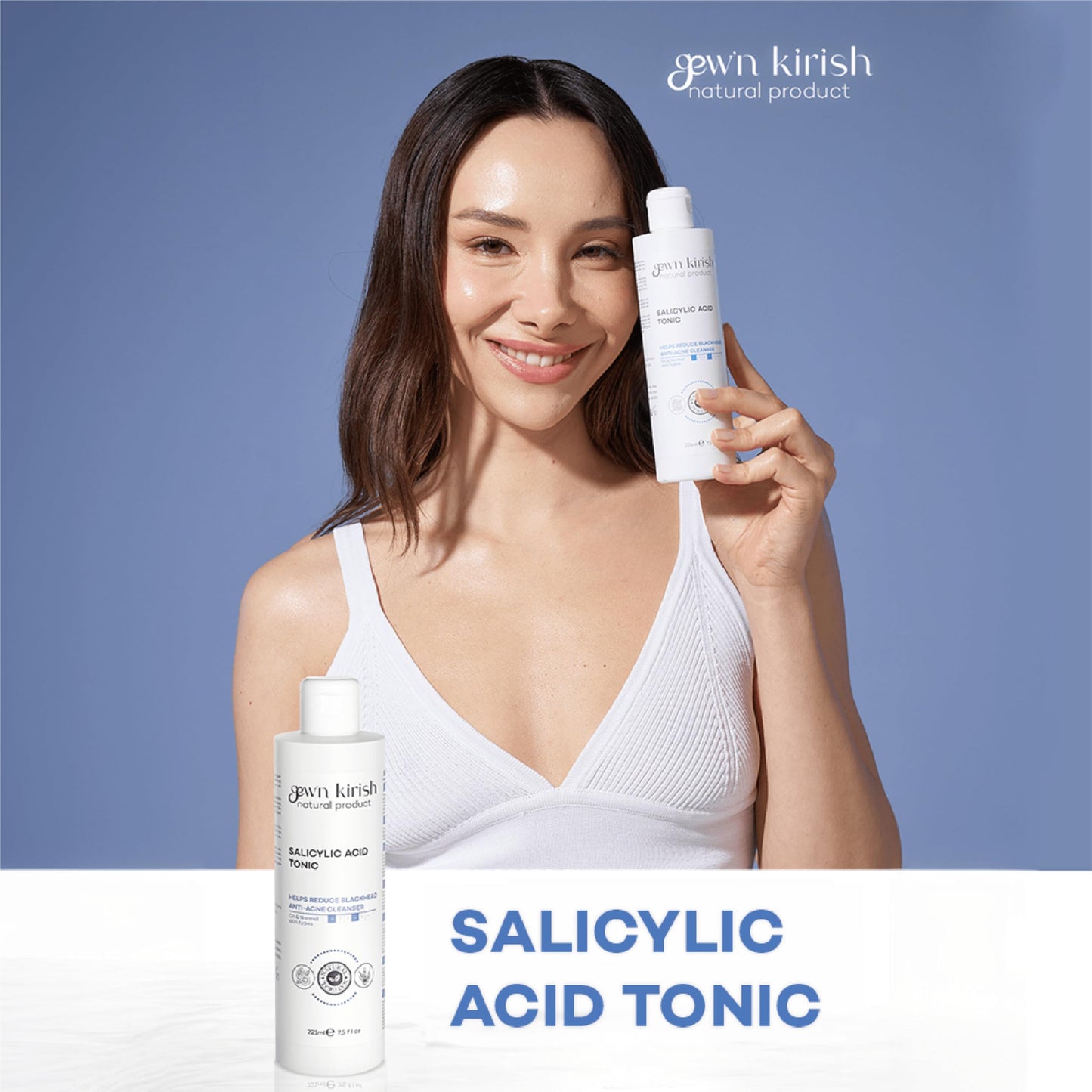 Gew'n Kirish Salicylic Acid Tonic 7.5 fl oz - Anti-Acne Cleanser with Chamomile & Glycerin for Oily & Normal Skin