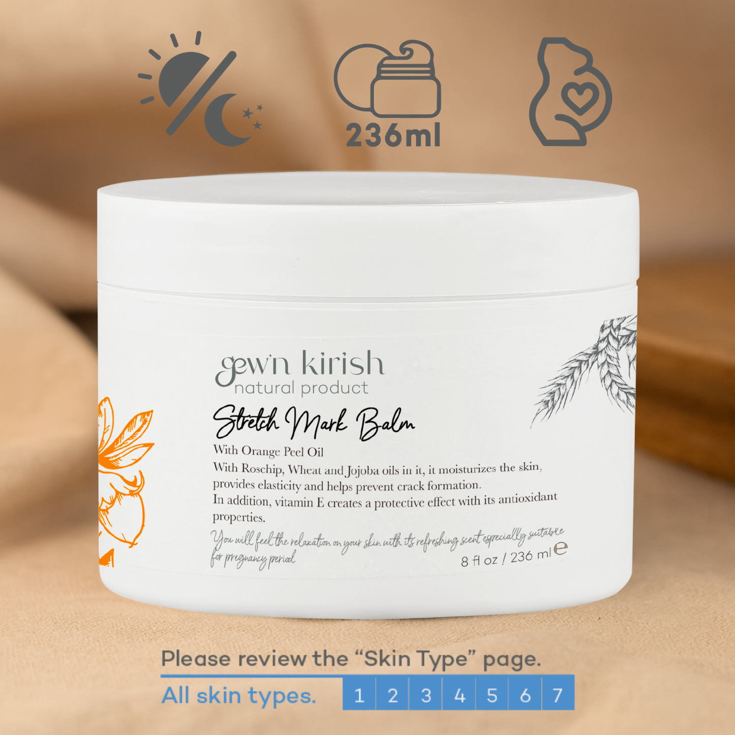 Gew'n Kirish Natural Stretch Mark Balm with Shea Butter & Orange Peel Oil | Nourishing & Moisturizing (Petrolatum, Phthalate, Mineral Oil Free)