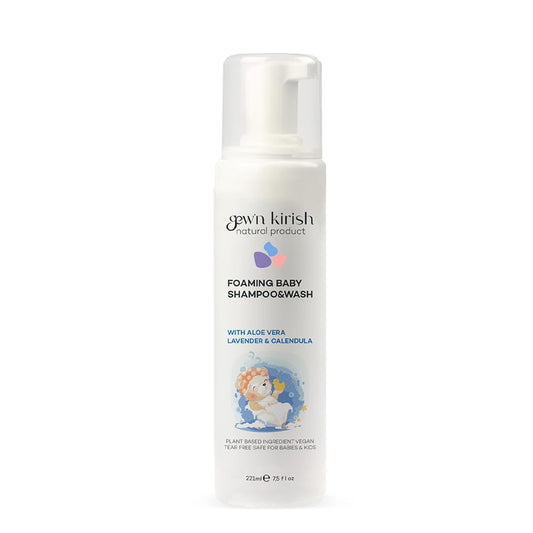 Gew'n Kirish Natural Baby Foam Shampoo & Gentle Hair and Body Wash with Aloe Vera, Calendula & Calming Lavender Oil | Tear-Free, Hypoallergenic Baby Cleanser for Sensitive Skin | 7.5 fl oz - My Store