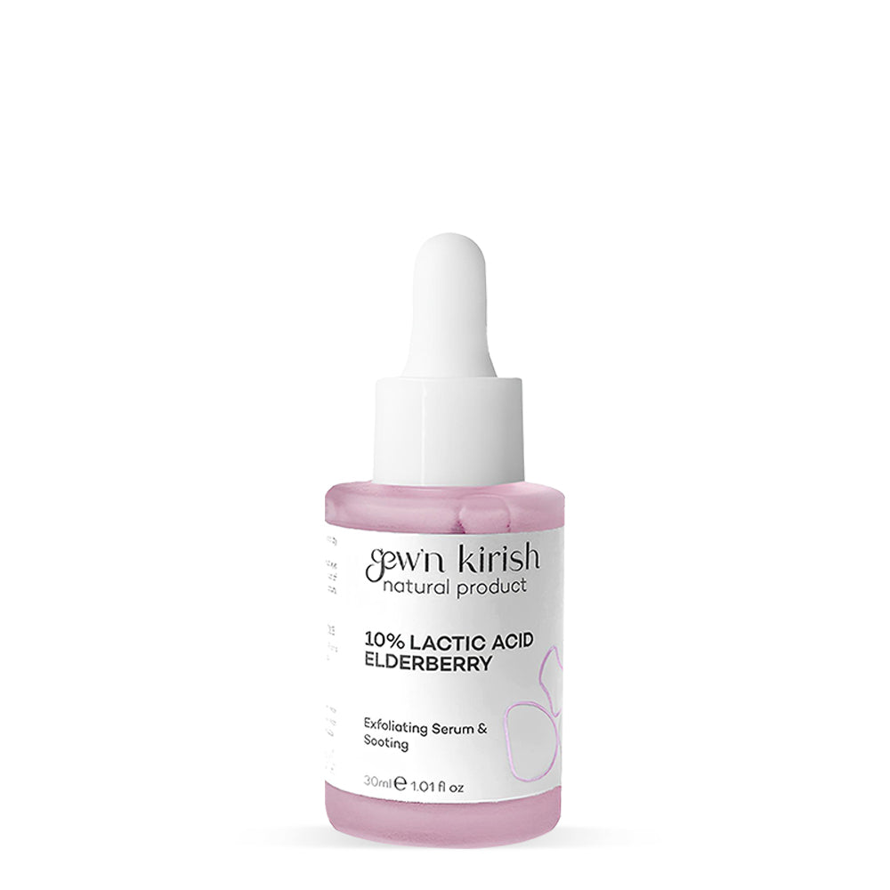 Gew'n Kirish Elderberry & Lactic Acid Serum – Gentle Glow - 10% Lactic Acid, Sodium Hyaluronate, Vegan, Cruelty-Free, 30ml - Aha