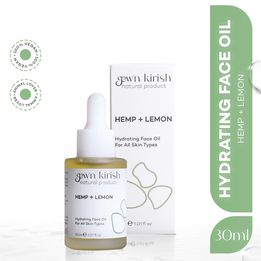 Gewn Kirish Hemp + Lemon Hydrating Face Oil with dropper and packaging on a white background