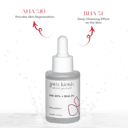Gew'n Kirish AHA 10% + BHA 1% Peeling Solution - Professional Exfoliating Serum for Radiant Skin, Pore Minimizer, Acne & Blemish Reducer, 30ml