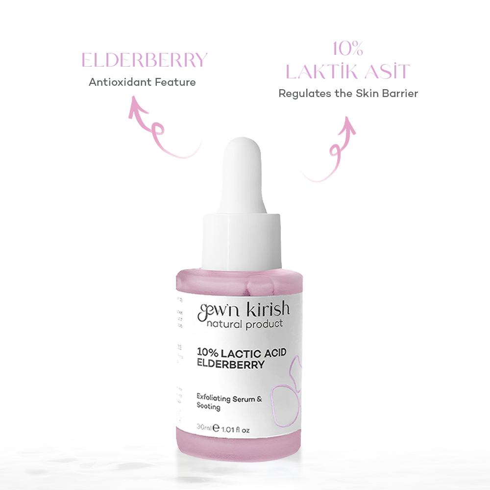 Gew'n Kirish Elderberry & Lactic Acid Serum – Gentle Glow - 10% Lactic Acid, Sodium Hyaluronate, Vegan, Cruelty-Free, 30ml - Aha