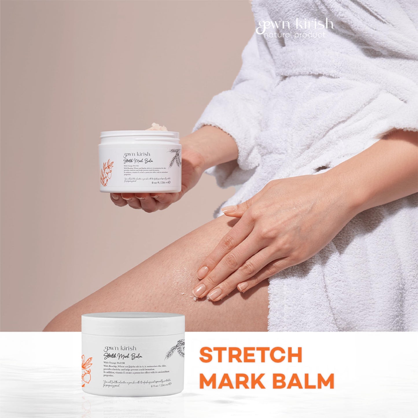Gew'n Kirish Natural Stretch Mark Balm with Shea Butter & Orange Peel Oil | Nourishing & Moisturizing (Petrolatum, Phthalate, Mineral Oil Free)