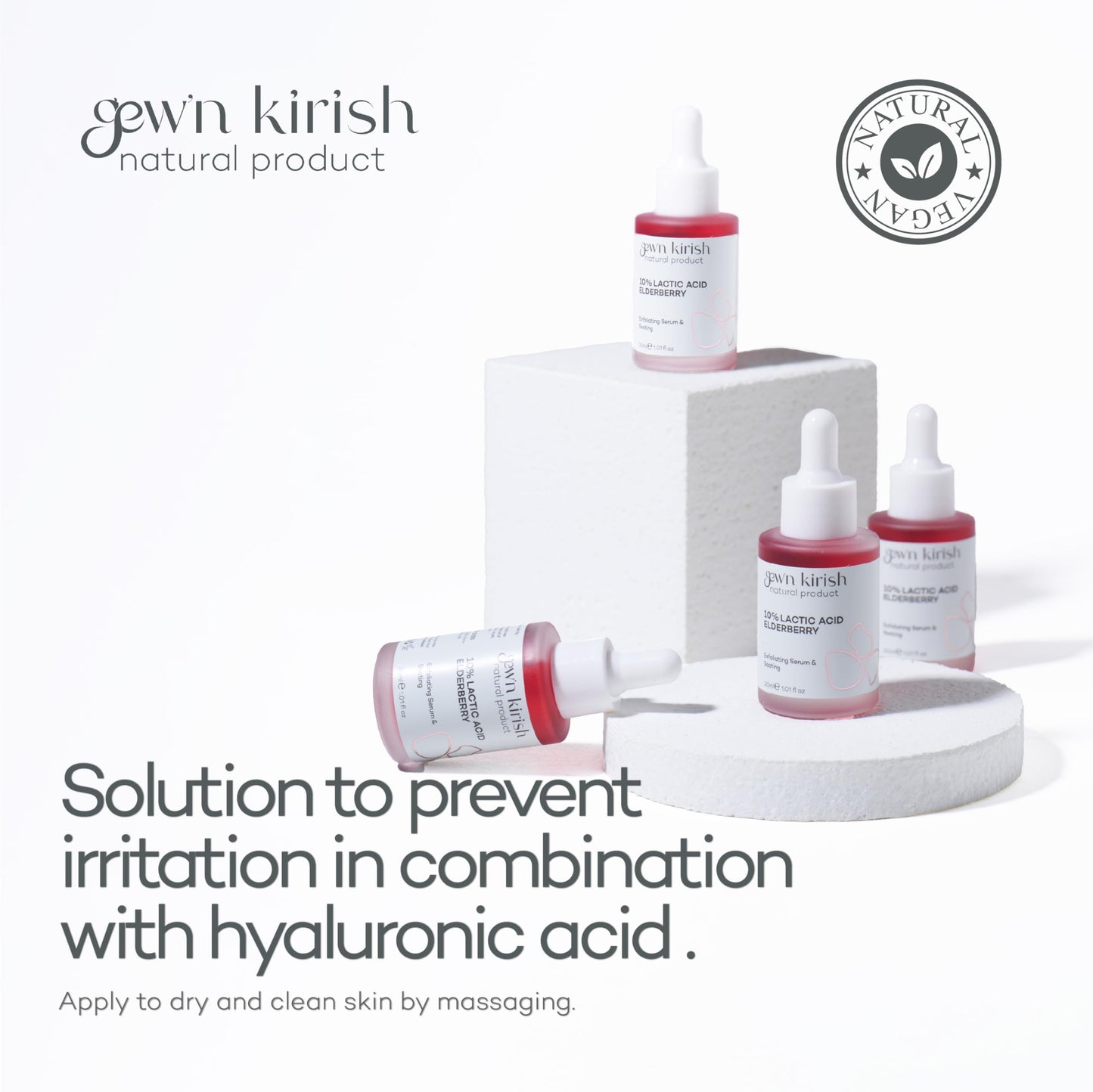 Gew'n Kirish Elderberry & Lactic Acid Serum – Gentle Glow - 10% Lactic Acid, Sodium Hyaluronate, Vegan, Cruelty-Free, 30ml - Aha