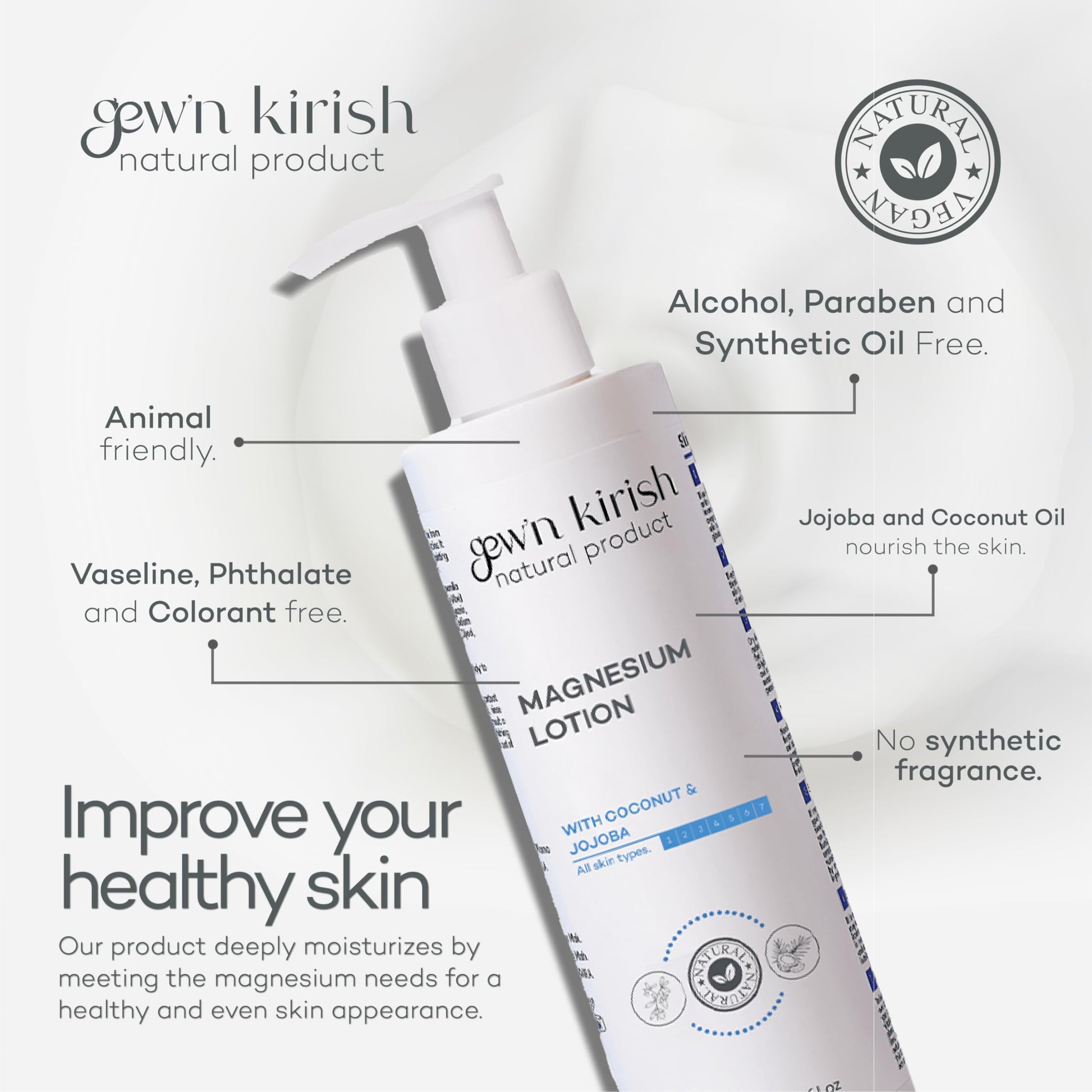 gew'n kirish Magnesium Lotion with Coconut and Jojoba - Relaxation & Joint Health 7.5 fl oz - My Store