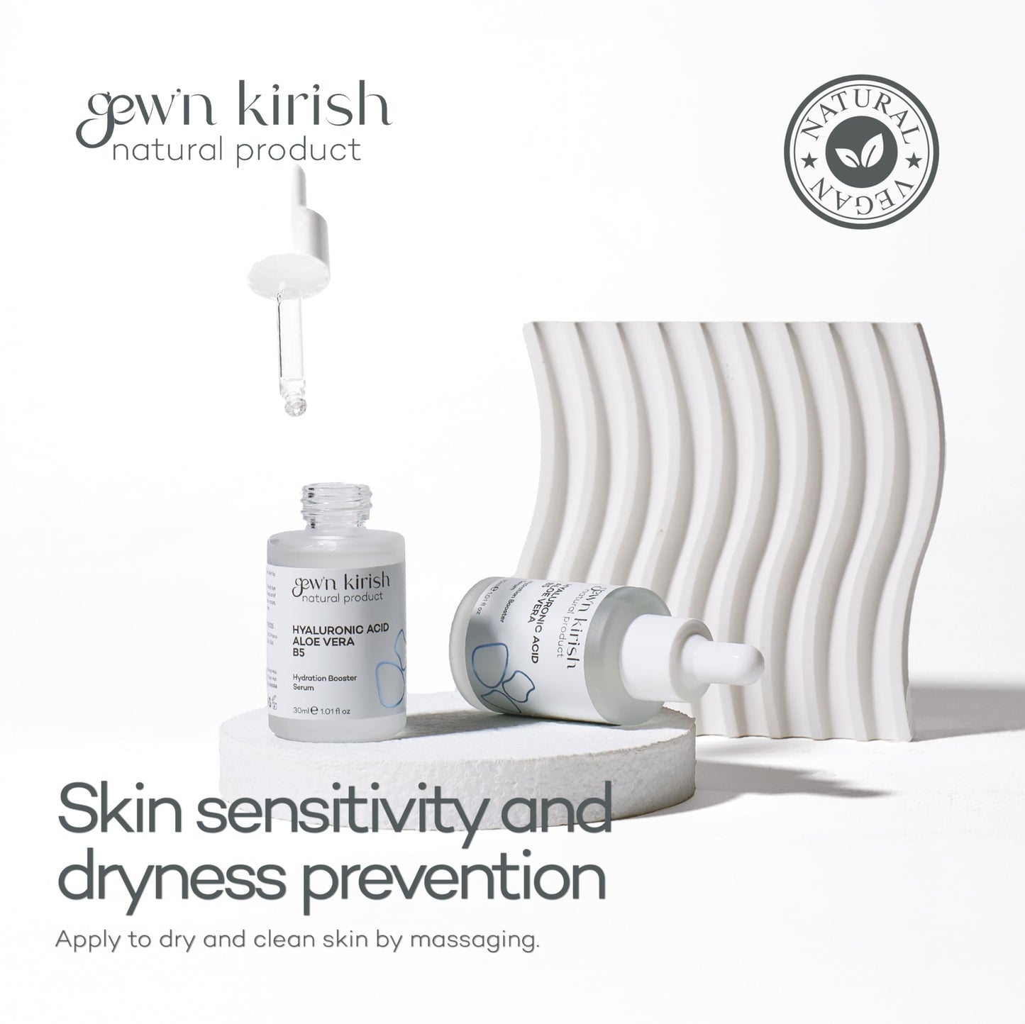Gew’n Kirish Hyaluronic Acid + Aloe Vera + Vitamin B5 Hydration Booster Serum - Deep Moisture, Skin Soothing, 30 ml (1.01 fl oz)