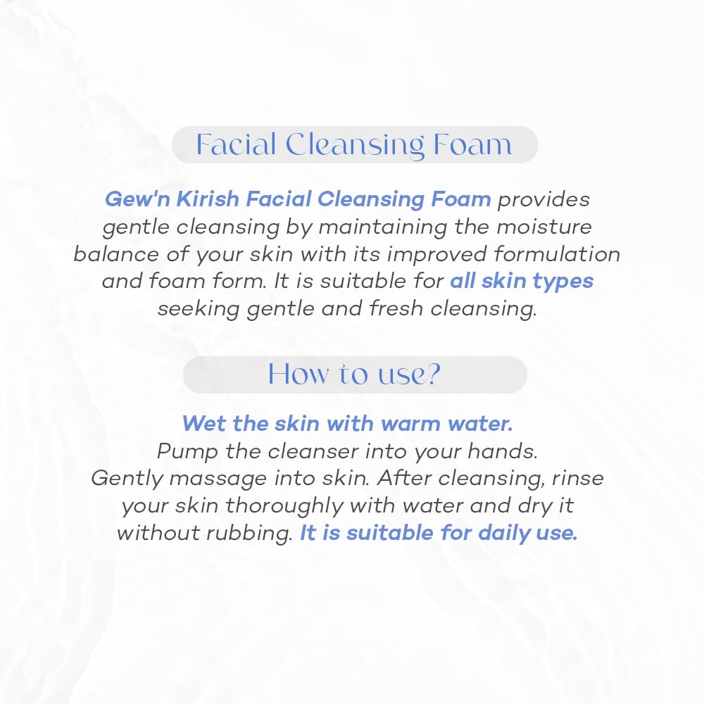 Text description of Facial Cleansing Foam with usage instructions on a white background