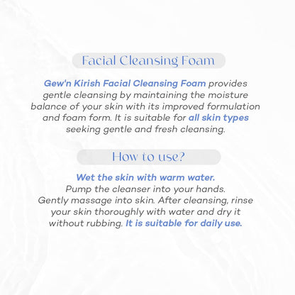 Text description of Facial Cleansing Foam with usage instructions on a white background