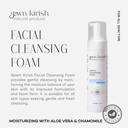 Gewn Kirish Facial Cleansing Foam bottle with product description on a white background Gewnkirish Facial Cleansing Foam, Natural, Vegan, Clean Beauty, Animal Friendly, Cruelty Free, 