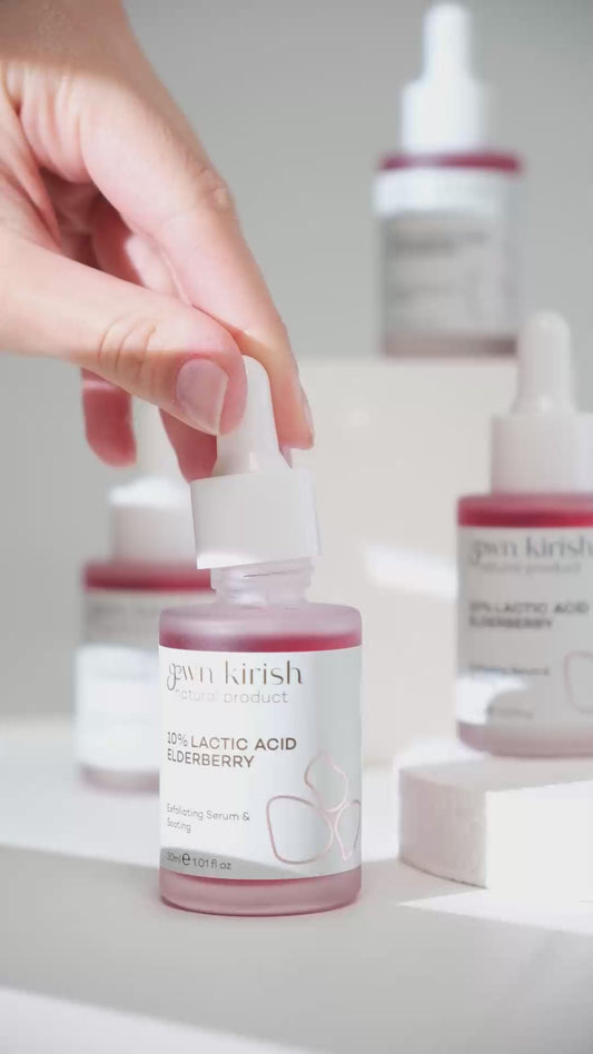 Gew'n Kirish Elderberry & Lactic Acid Serum – Gentle Glow - 10% Lactic Acid, Sodium Hyaluronate, Vegan, Cruelty-Free, 30ml - Aha